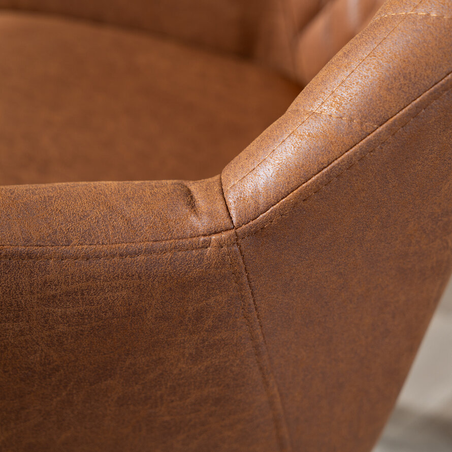 Polsterstuhl Leder Dex  180° Drehbar mit Armlehne Cognac