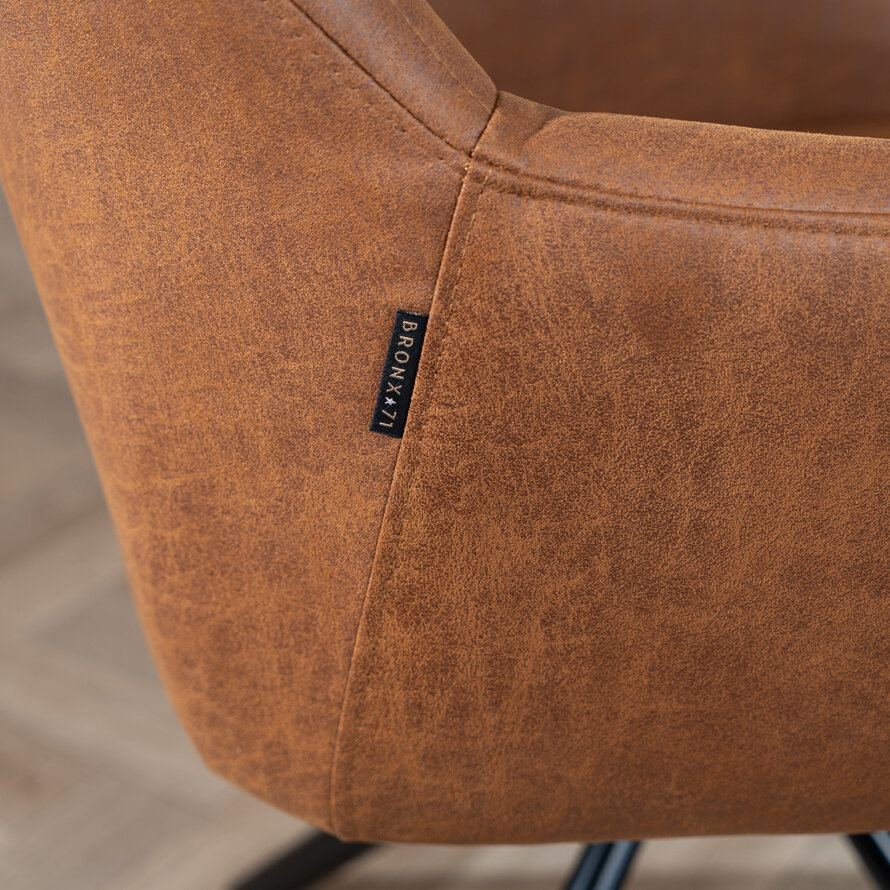 Polsterstuhl Leder Dex  180° Drehbar mit Armlehne Cognac
