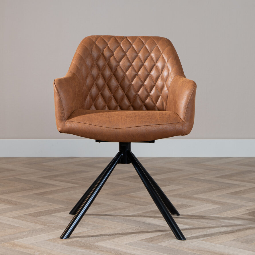 Polsterstuhl Leder Dex  180° Drehbar mit Armlehne Cognac