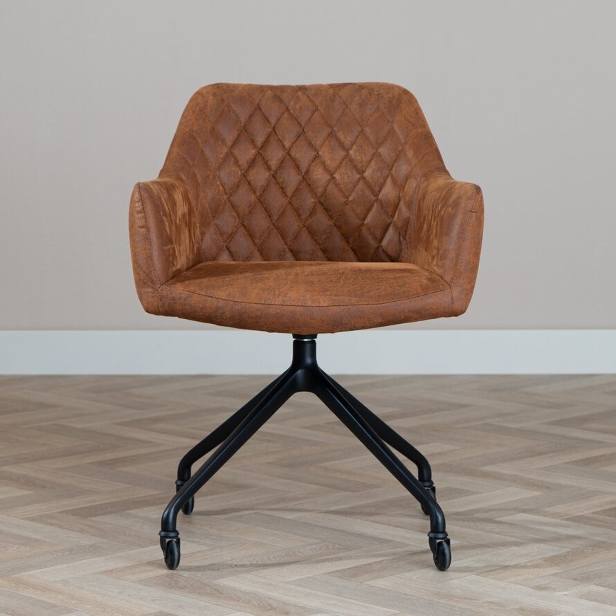 Lederstuhl Levi auf Rollen Cognac