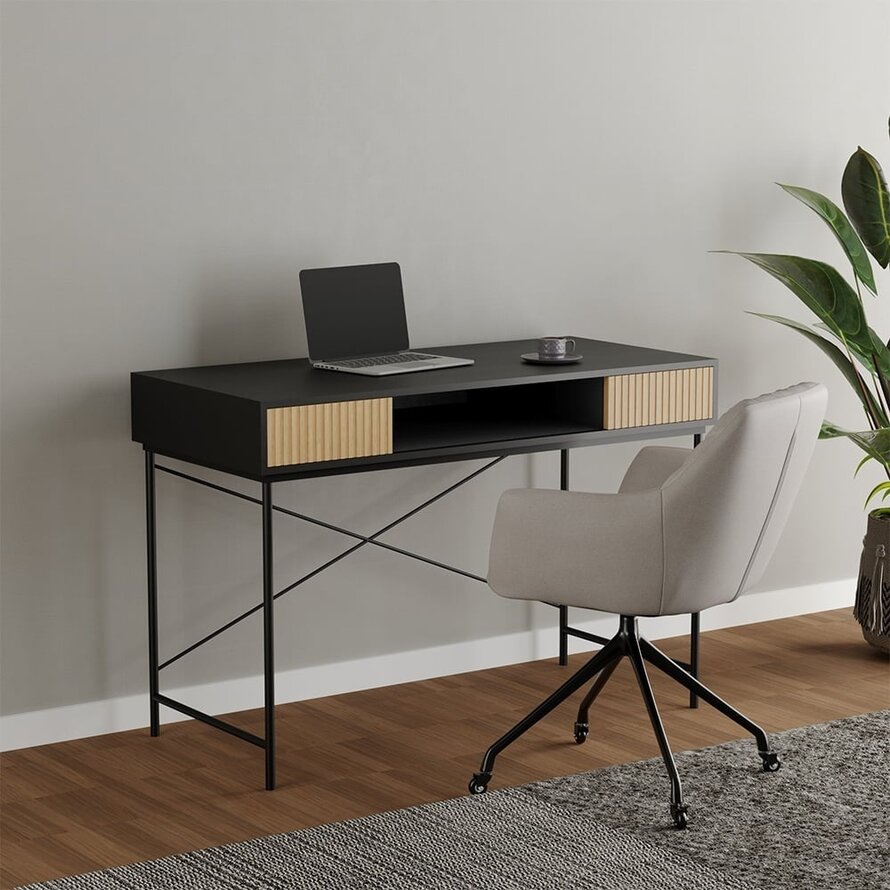 Schreibtisch Maury schwarz / Eiche hell 120x55x77cm