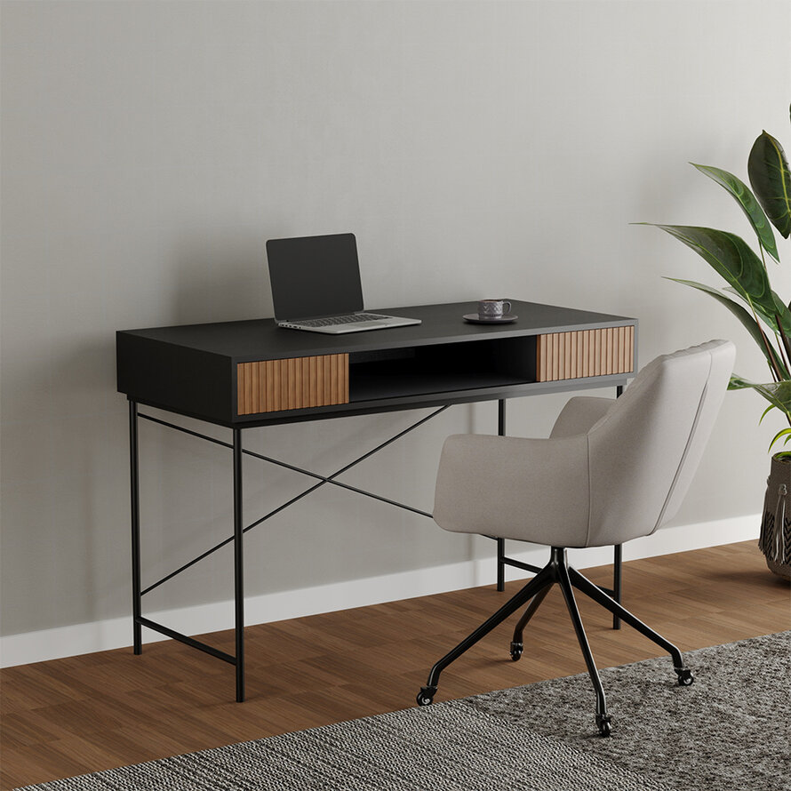 Schreibtisch Maury schwarz / Eiche dunkel 120x55x77cm