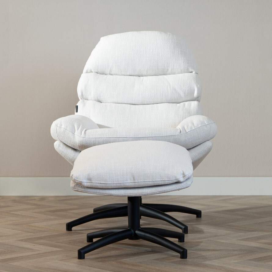 Sessel mit Hocker Palma Leinen drehbar Off white