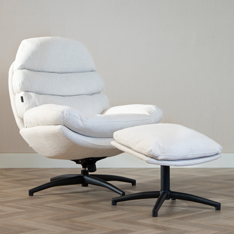 Sessel mit Hocker Palma Leinen drehbar Off white