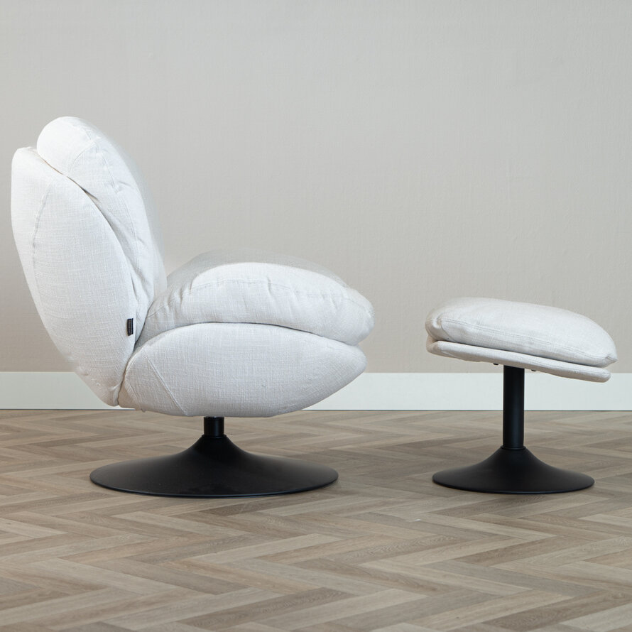 Sessel mit Hocker Isobel Leinen drehbar Off white