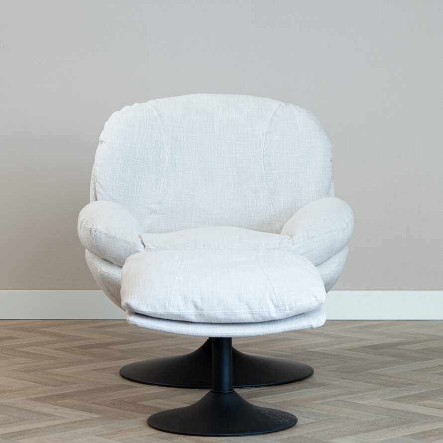 Sessel mit Hocker Isobel Leinen drehbar Off white