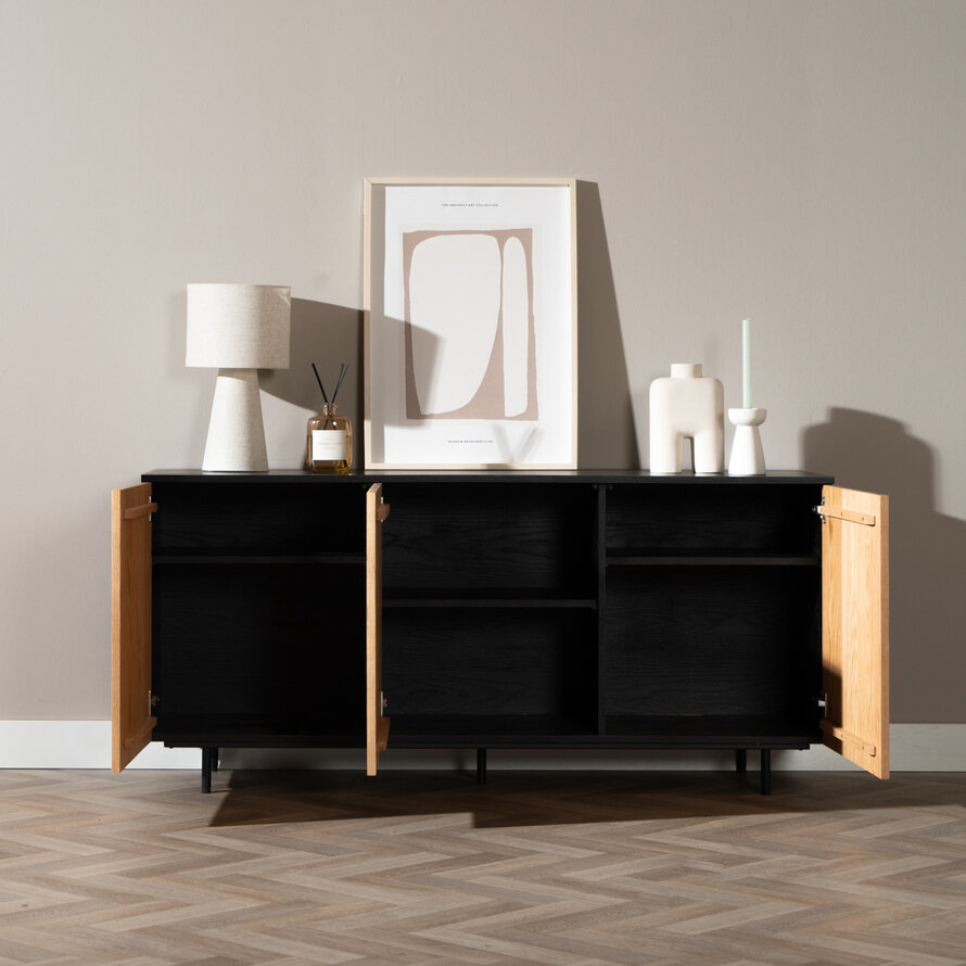 Sideboard Haley schwarz / Eiche hell 160x45x74 cm