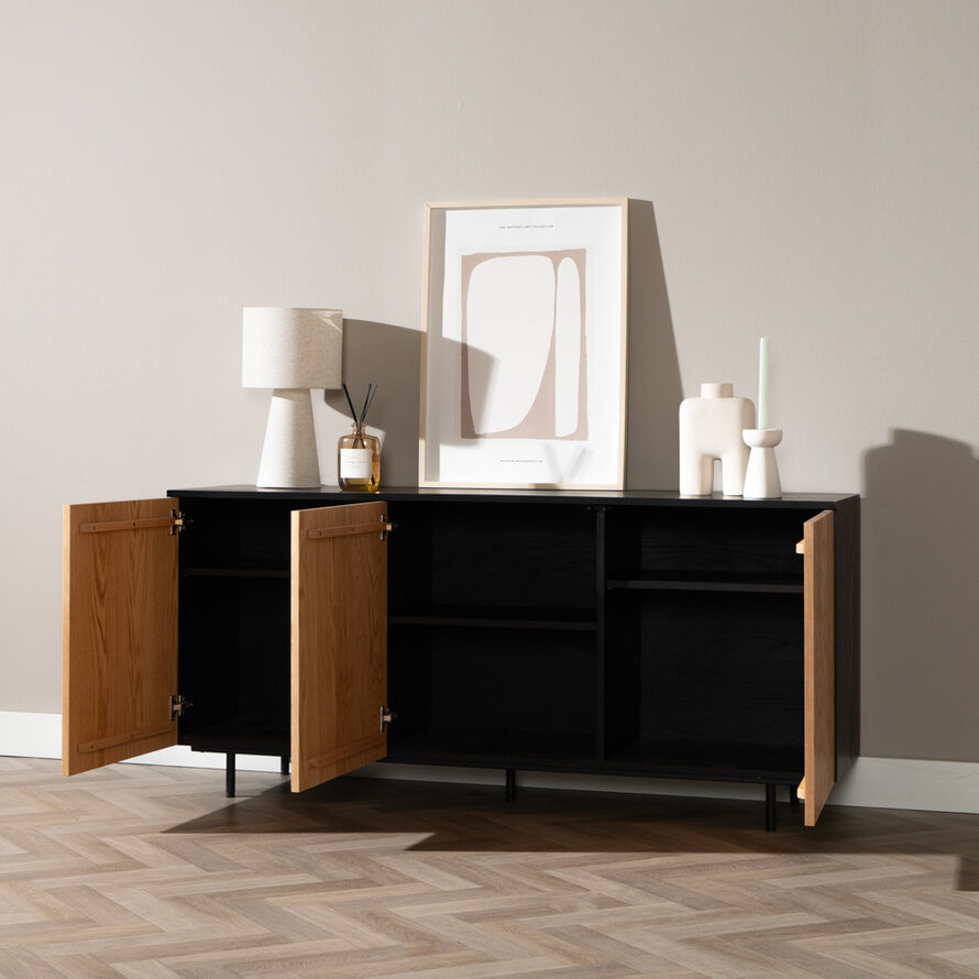 Sideboard Haley schwarz / Eiche hell 160x45x74 cm