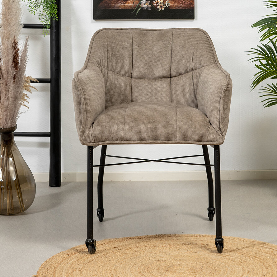 Polsterstuhl Mace Cord mit Rollen Taupe