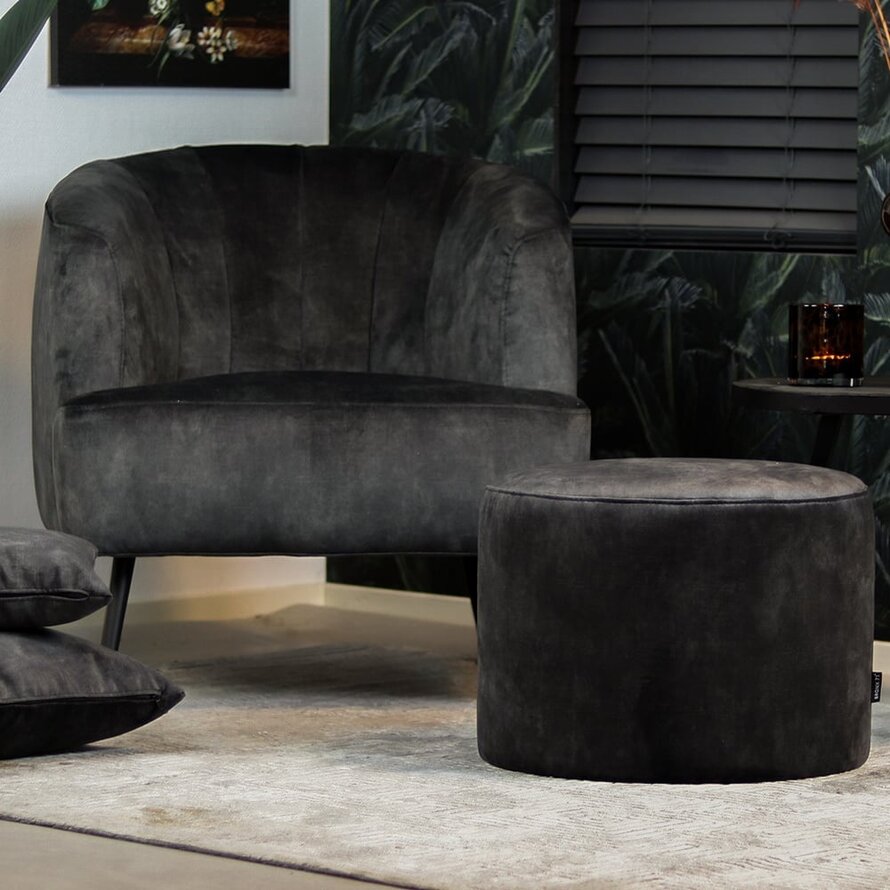 Samt Hocker Beau rund anthrazit