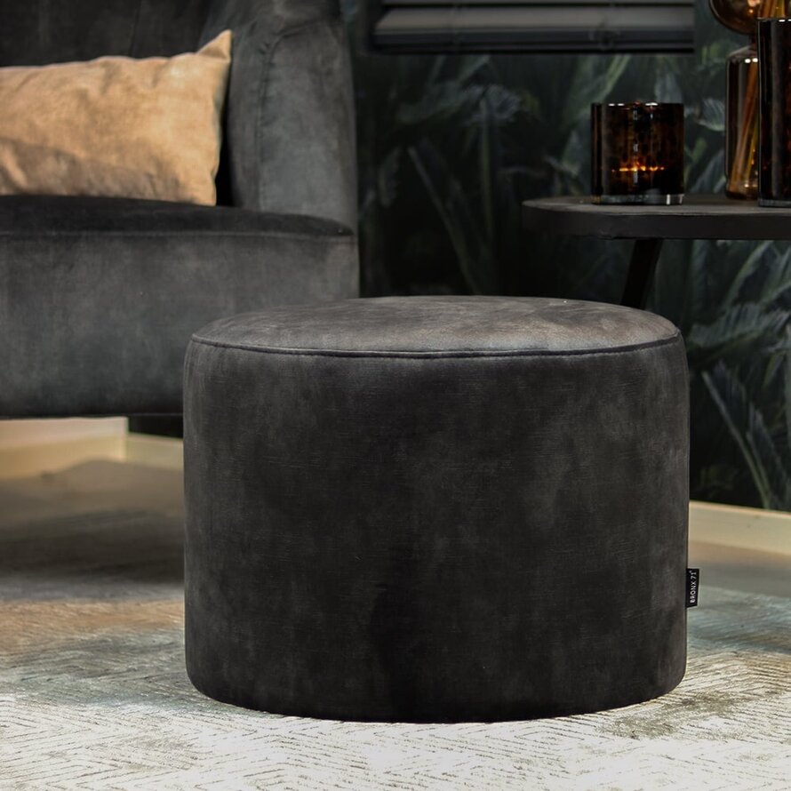 Samt Hocker Beau rund anthrazit