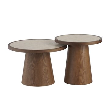 Bronx71 Couchtisch Set Mae Ø62 und Ø50 cm Eiche/Travetin