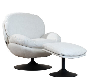 Bronx71 Sessel mit Hocker Isobel Leinen drehbar Off white