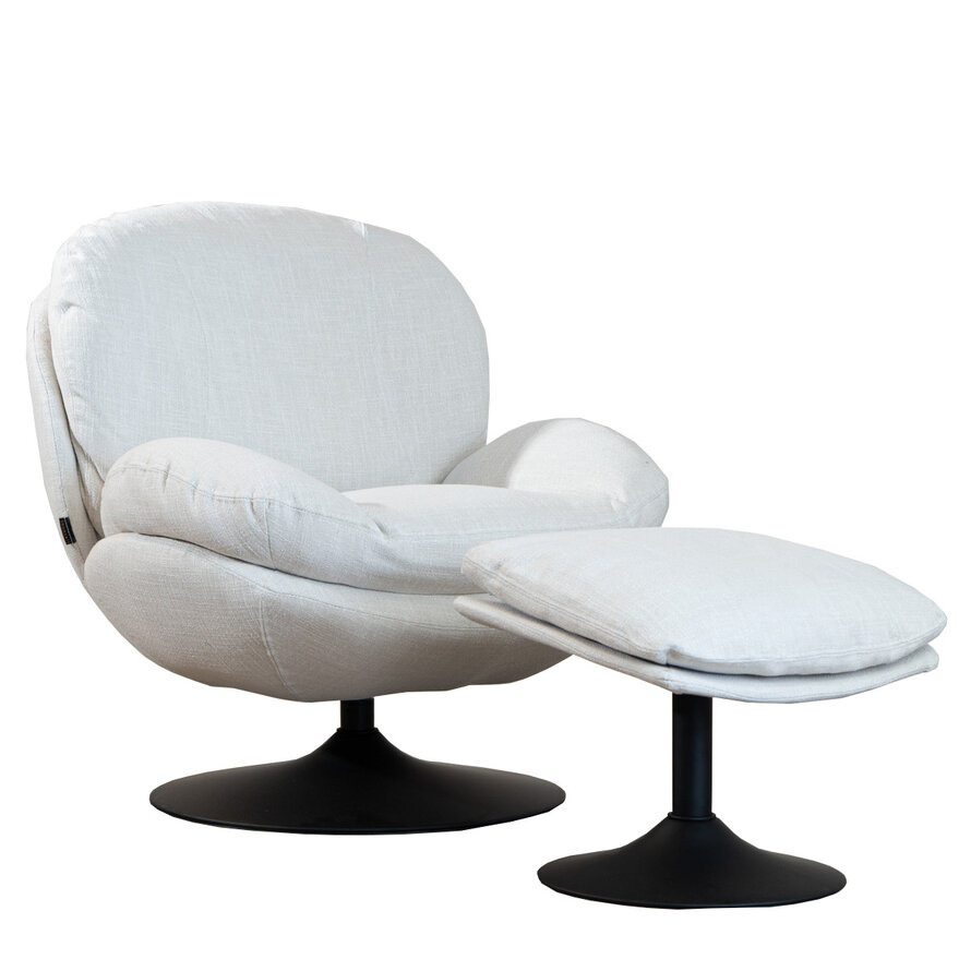 Sessel mit Hocker Isobel Leinen drehbar Off white