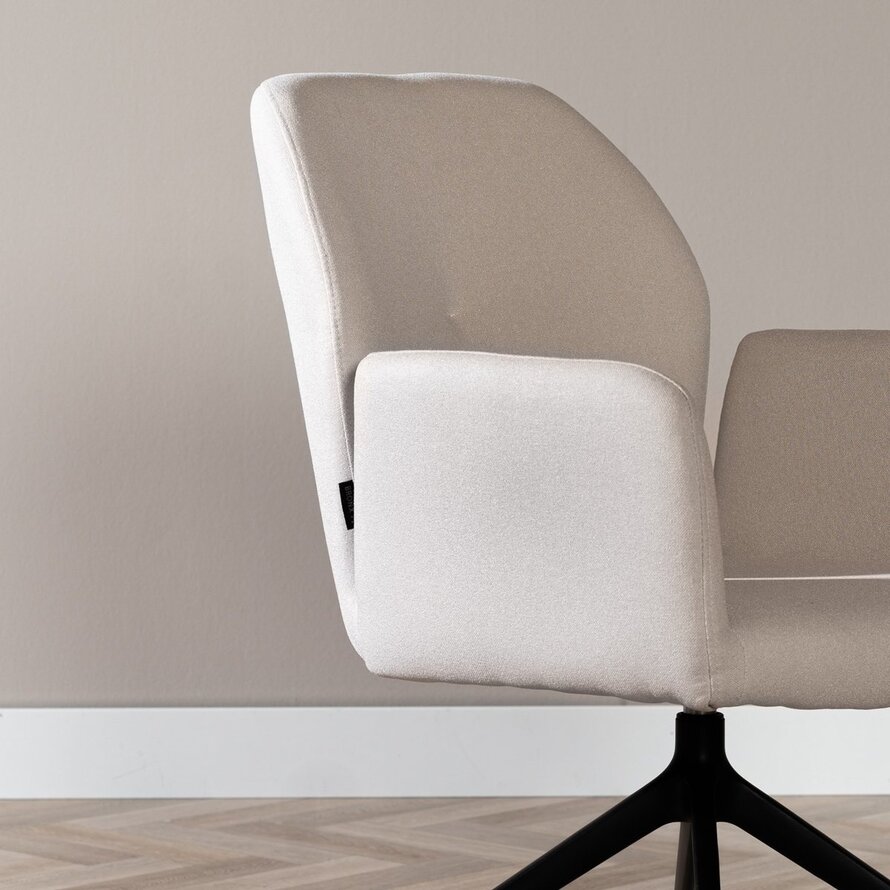 Esszimmerstuhl Runa recycelter Stoff mit Rollen off white