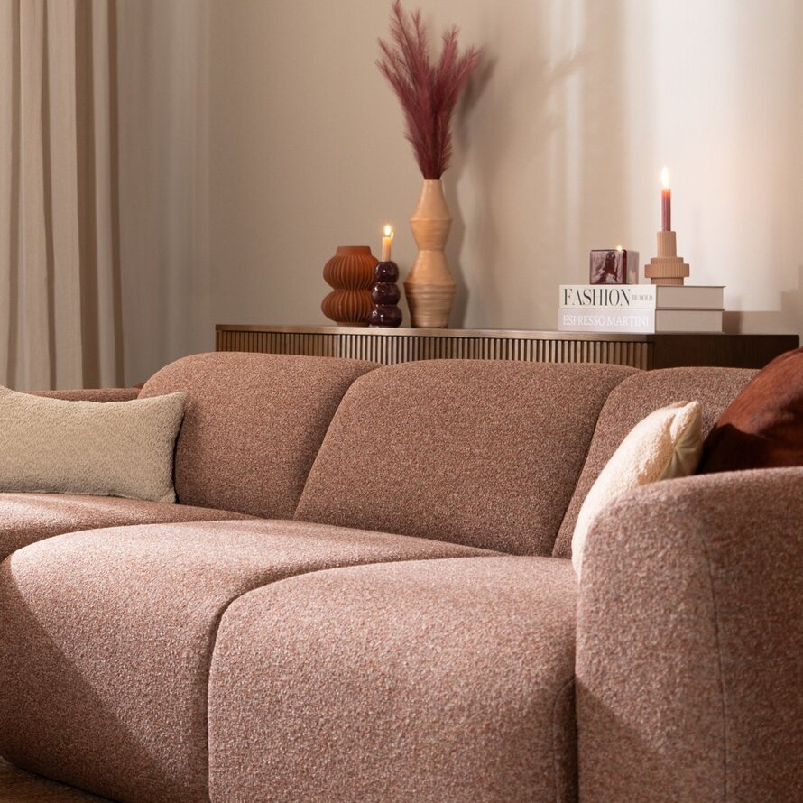 Ecksofa Maine Bouclé rot/rosa links