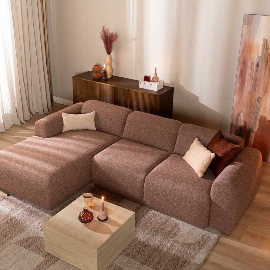 Ecksofa Maine Bouclé rot/rosa links