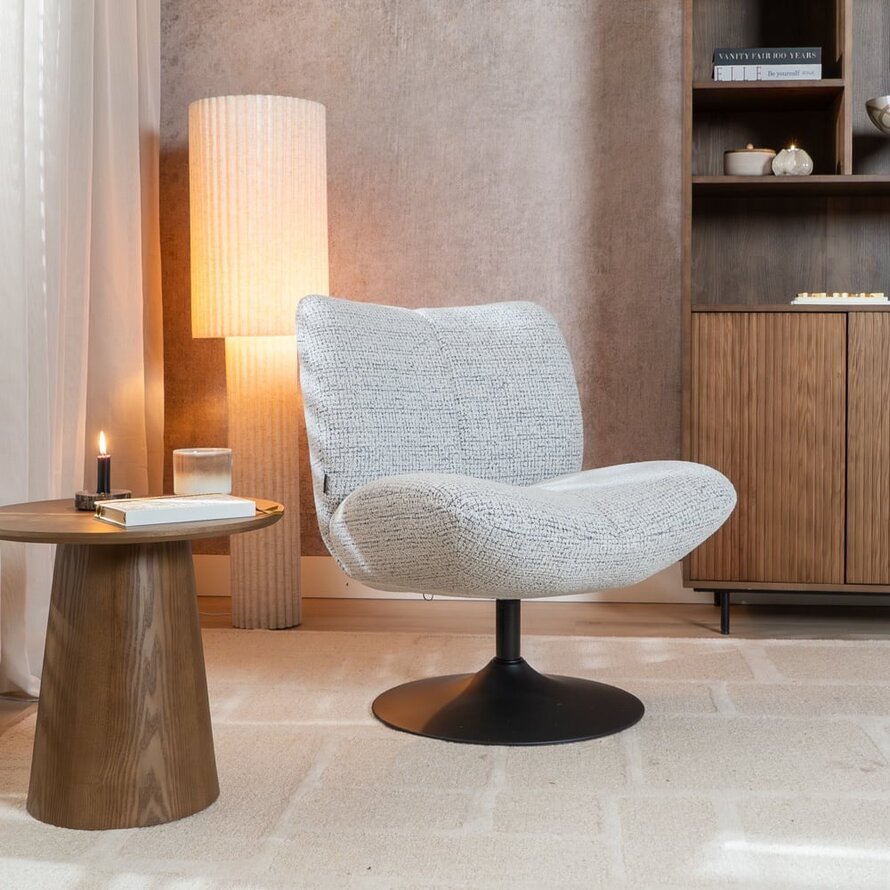 Sessel Moira drehbar melierter Stoff off-white/ schwarz