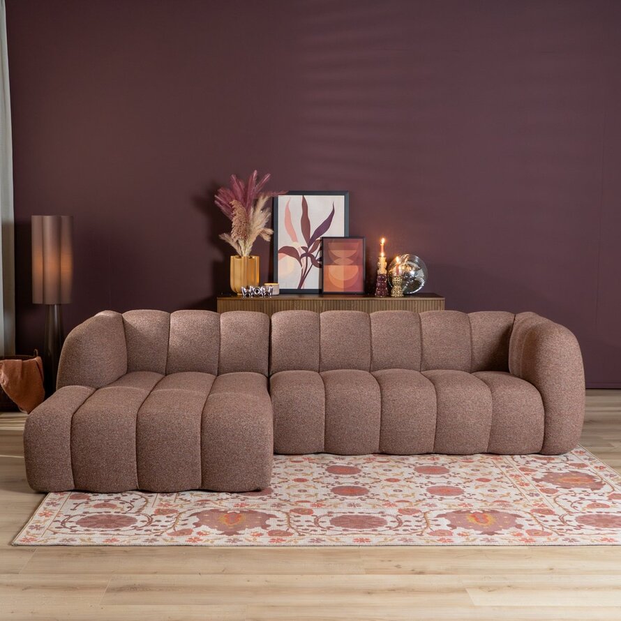 Ecksofa Luca Bouclé rot/rosa links
