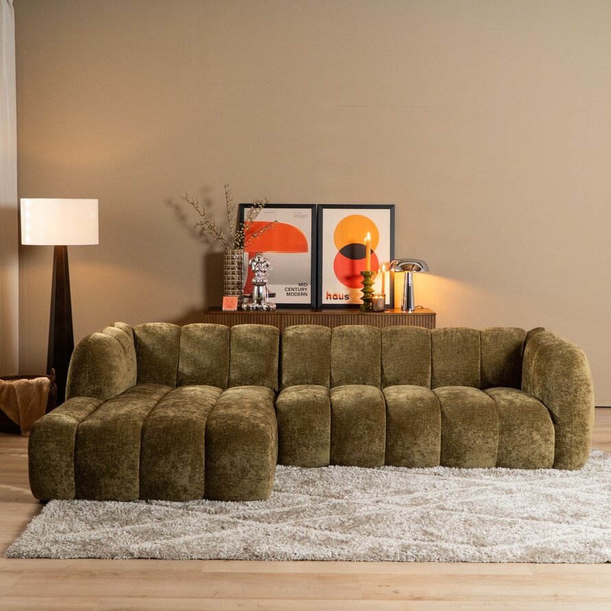 Ecksofa Luca Chenille olive grün links