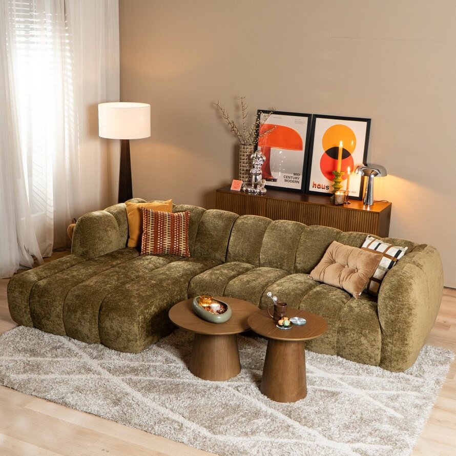 Ecksofa Luca Chenille olive grün links