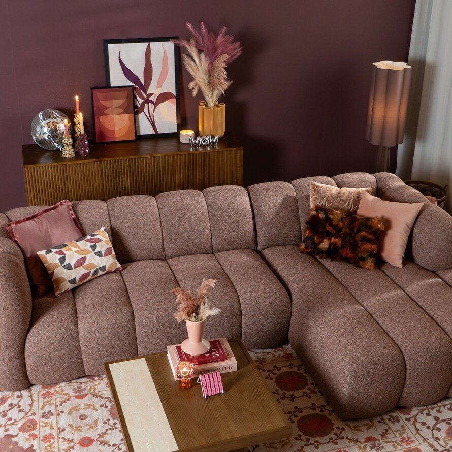 Ecksofa Luca Bouclé rot/rosa rechts