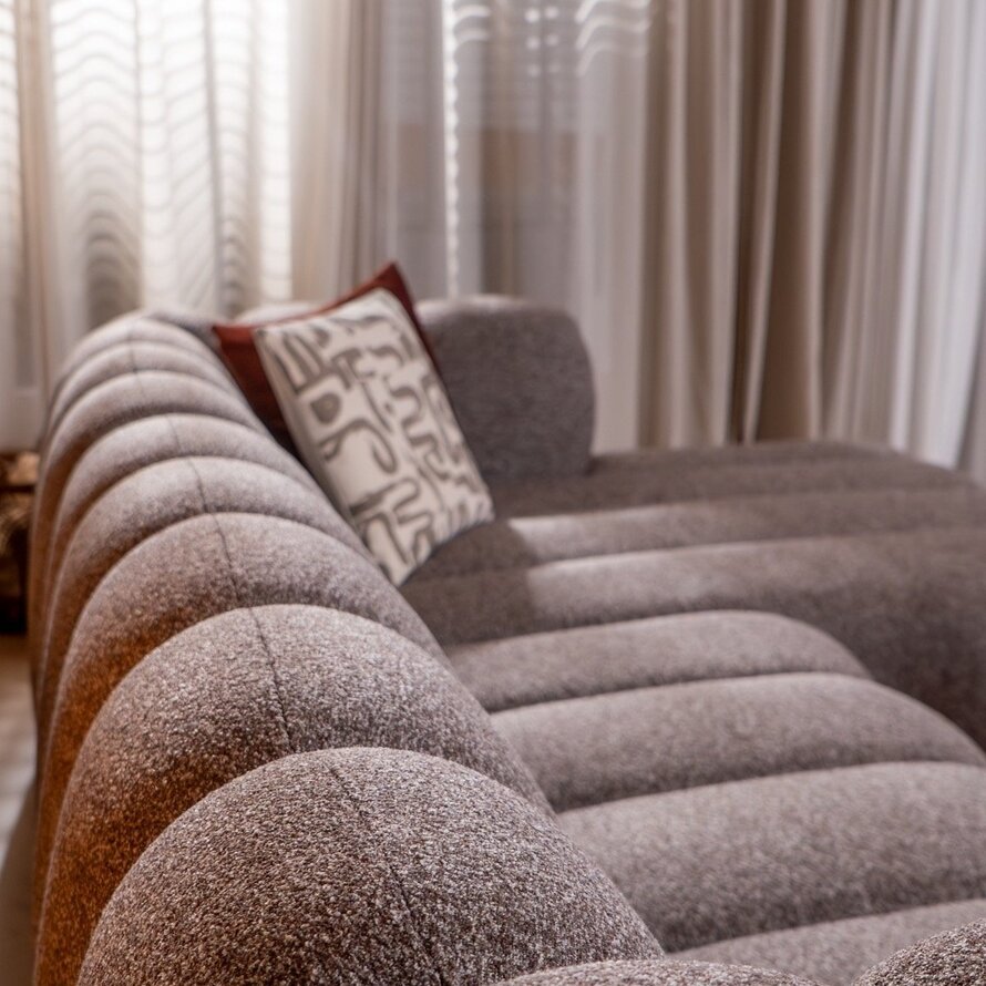 Ecksofa Luca Bouclé braun/grau links