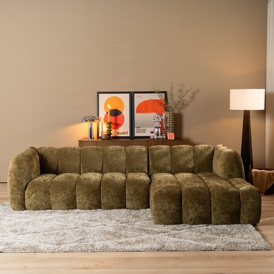 Ecksofa Luca Chenille olive grün rechts