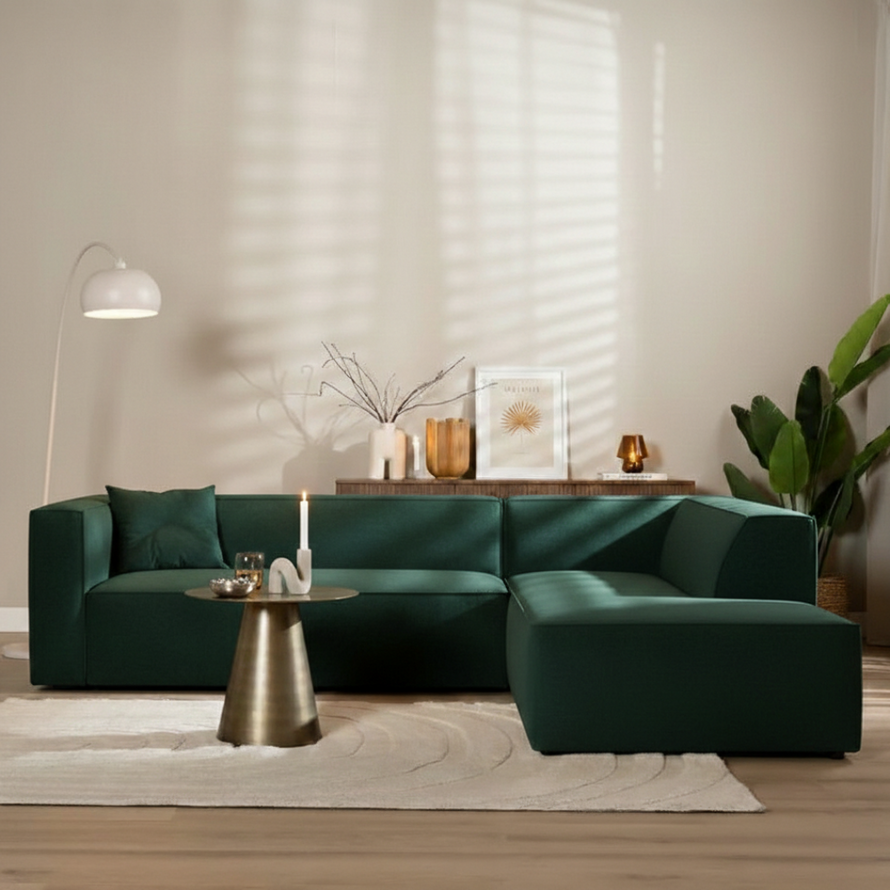 Ecksofa Memphis Samt dunkelgrün rechts