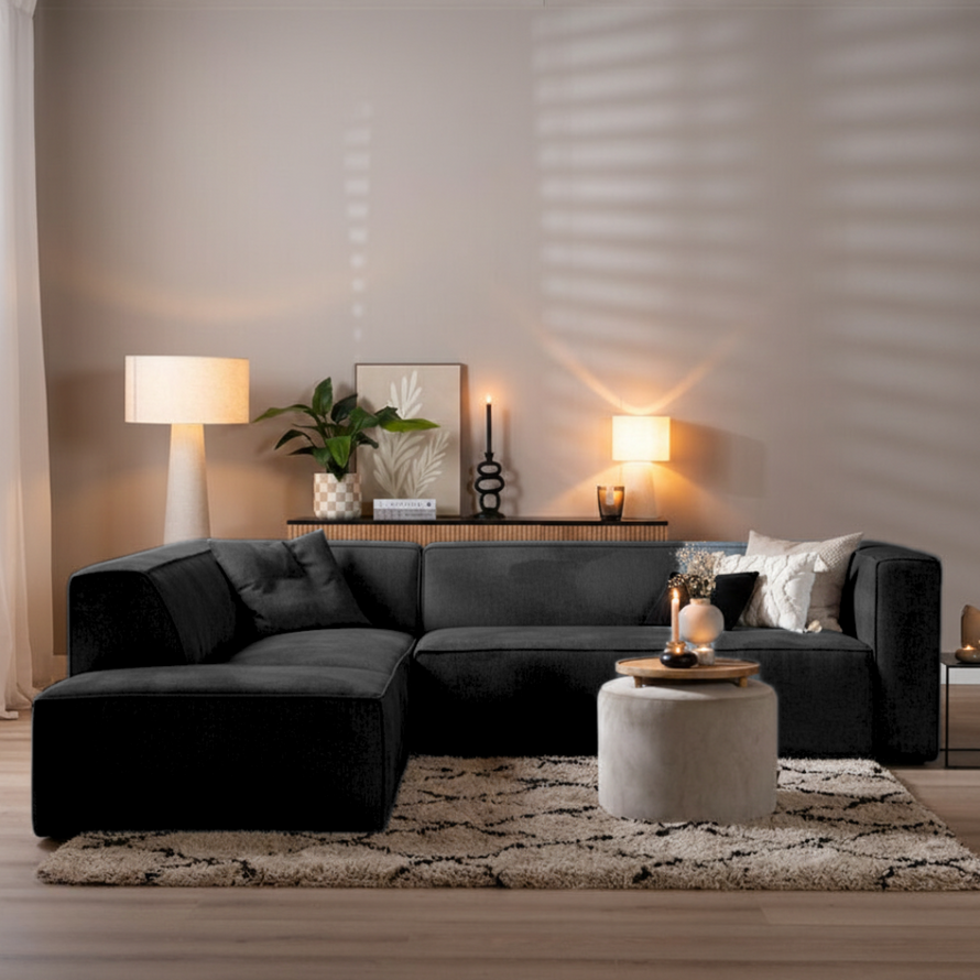 Ecksofa Memphis Stoff schwarz links