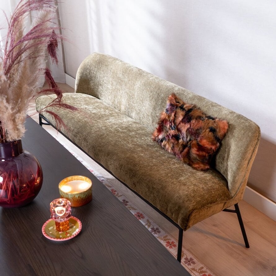 Esszimmerbank Momo Chenille Olivgrün 220 cm