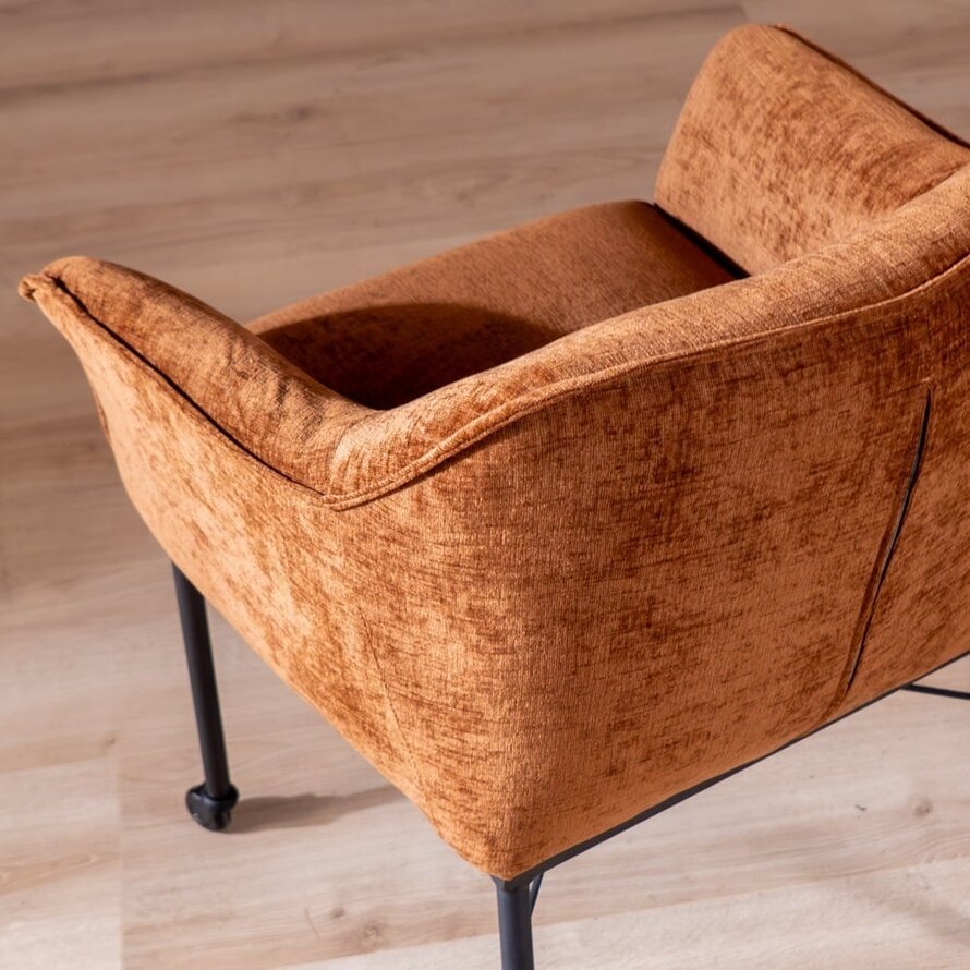 Stuhl mit Rollen Enzo Chenille Kupfer