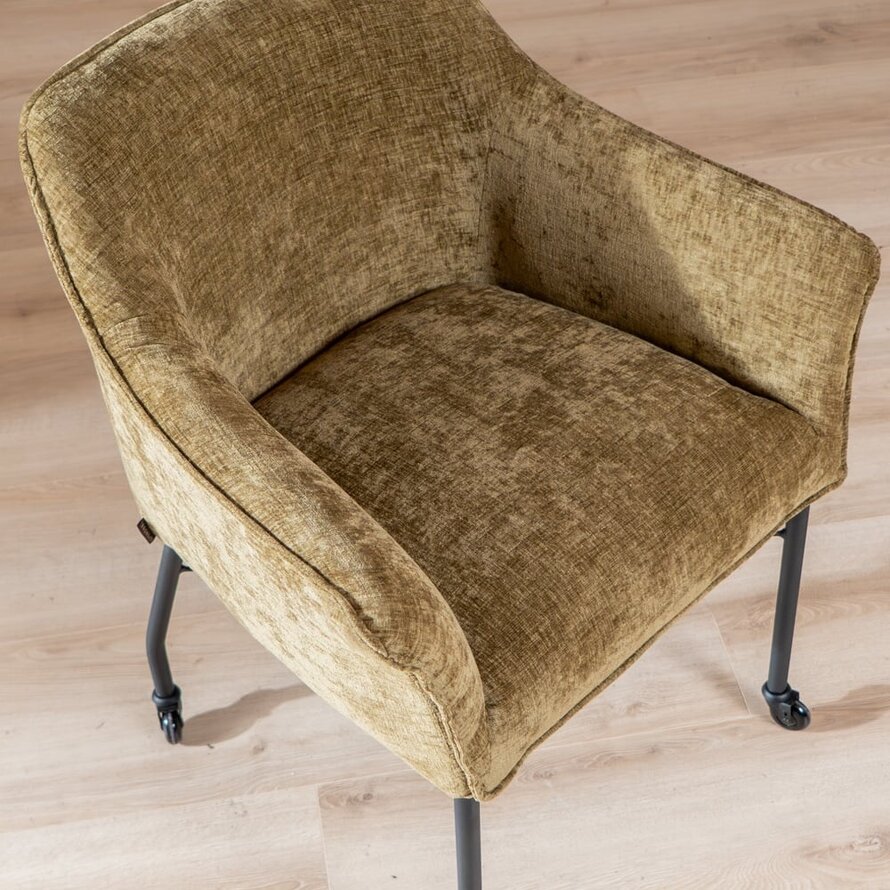 Stuhl mit Rollen Enzo Chenille Olivgrün