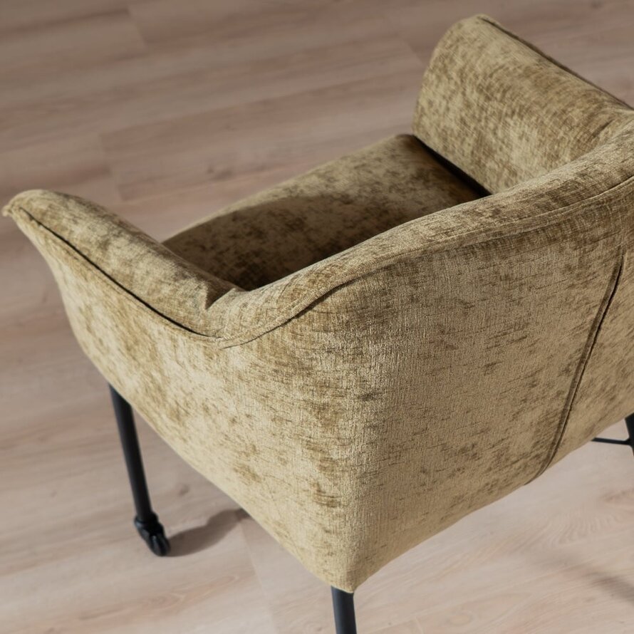 Stuhl mit Rollen Enzo Chenille Olivgrün