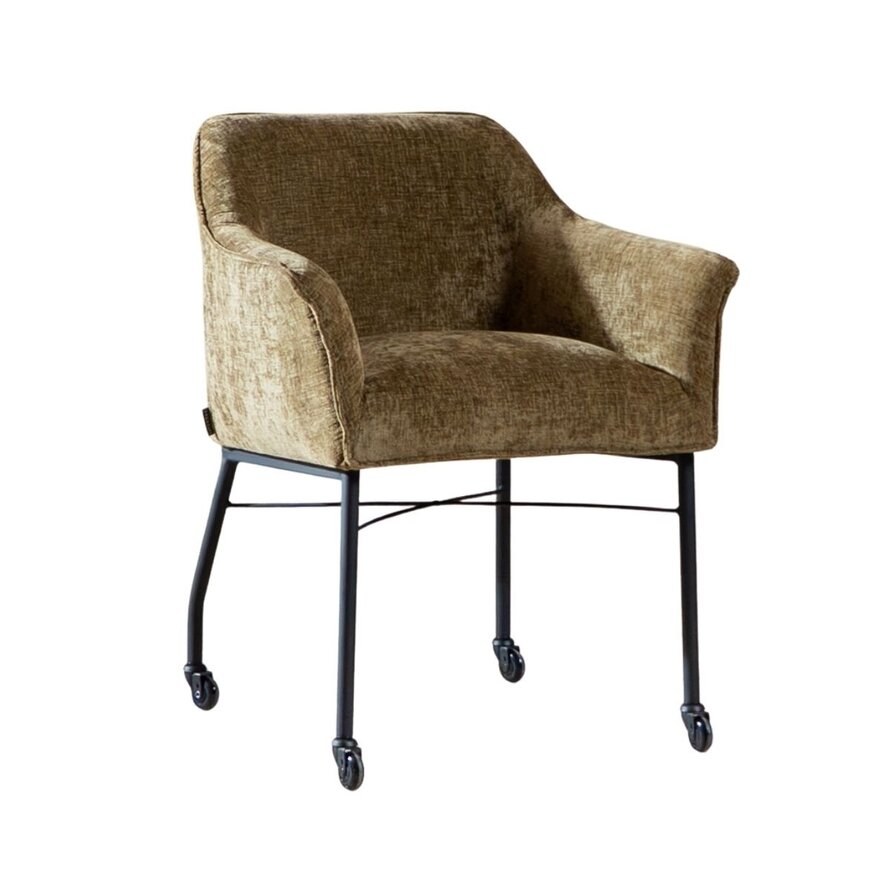 Stuhl mit Rollen Enzo Chenille Olivgrün