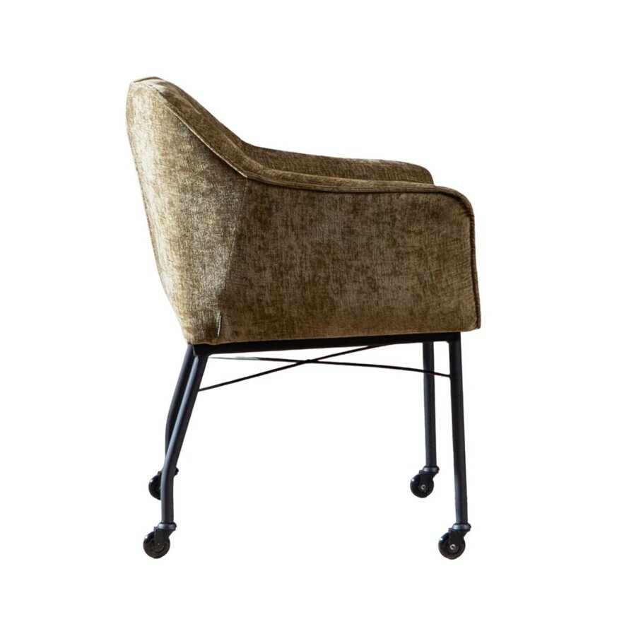 Stuhl mit Rollen Enzo Chenille Olivgrün