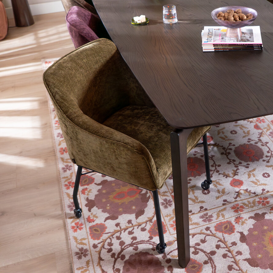 Stuhl mit Rollen Enzo Chenille Olivgrün