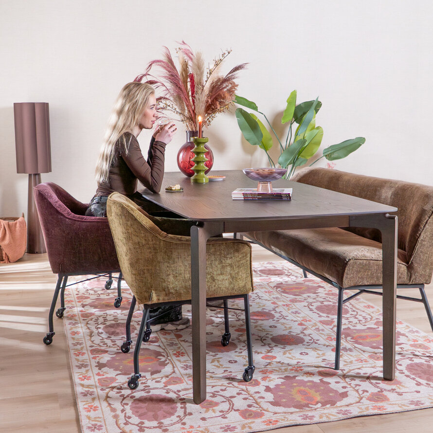 Stuhl mit Rollen Enzo Chenille Olivgrün