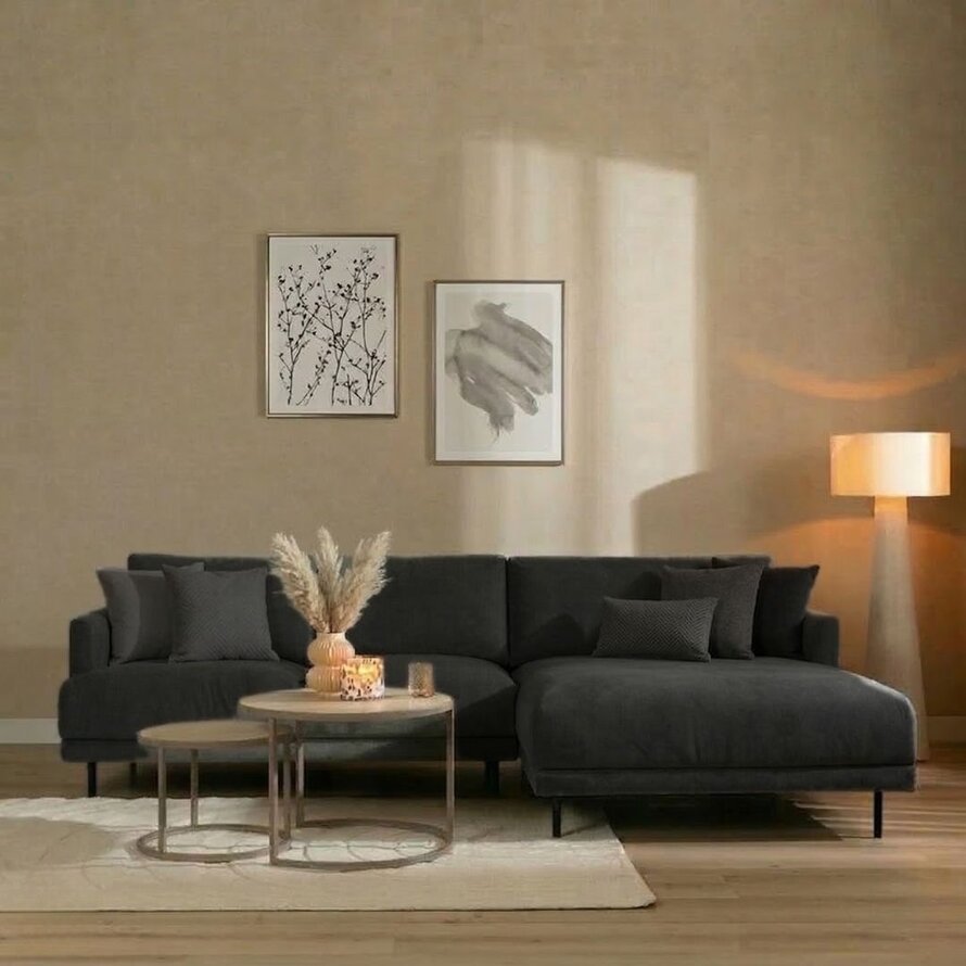 Ecksofa Denver Stoff schwarz rechts