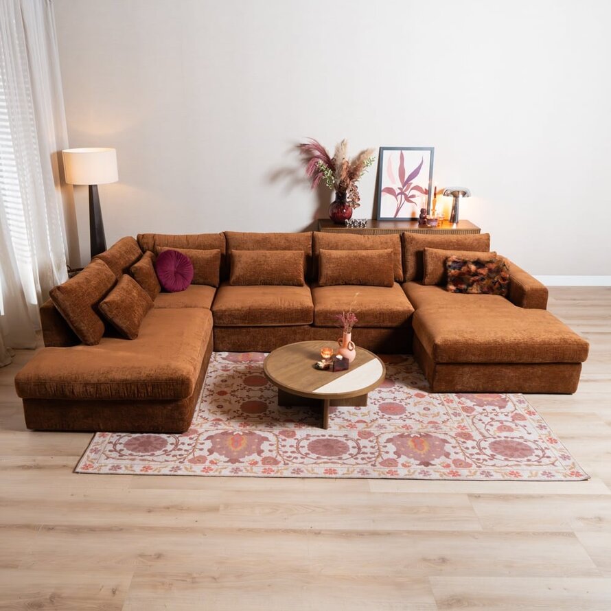 U-Sofa Kyle 6-Sitzer chenille kupfer