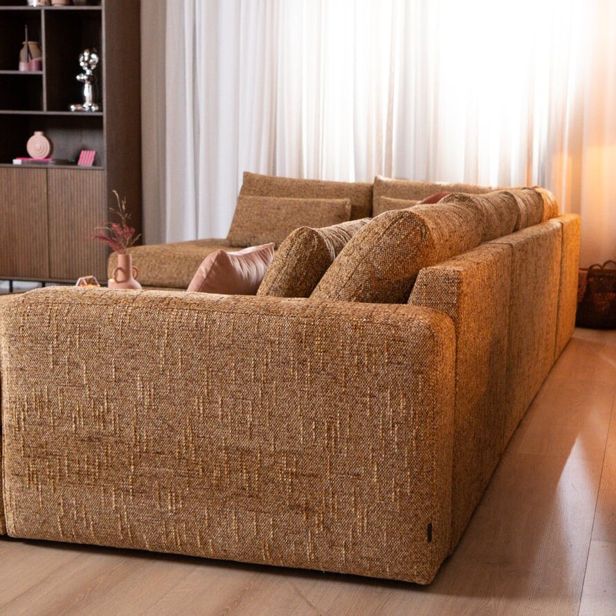 U-Sofa Kyle 6-Sitzer chenille ockergelb