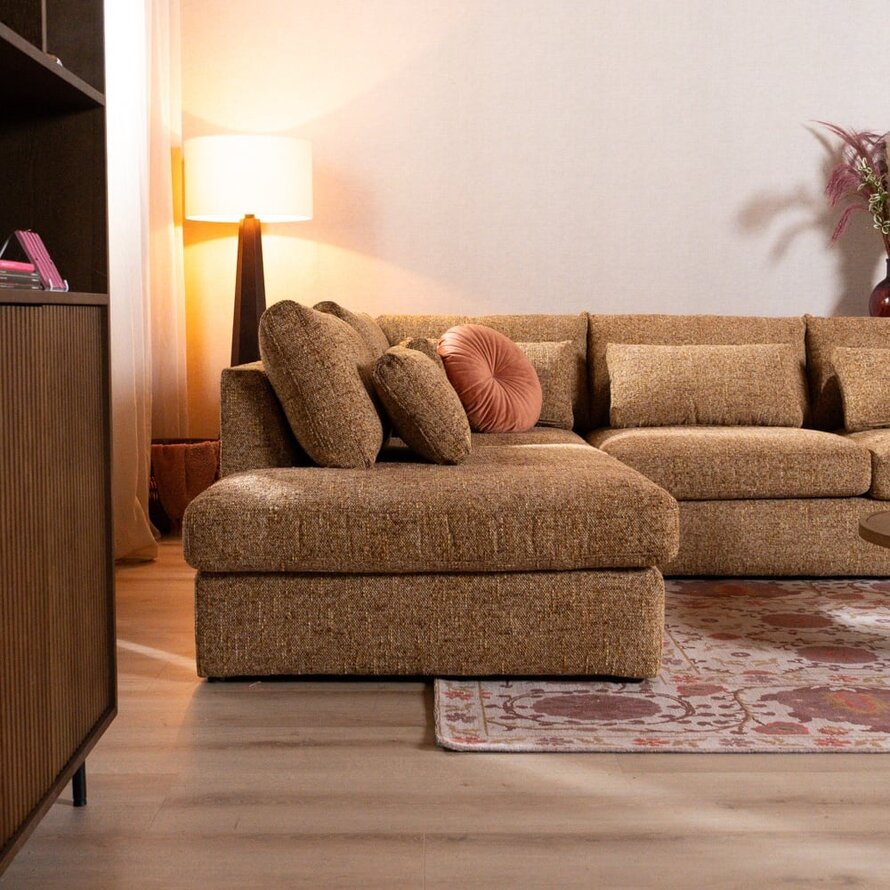 U-Sofa Kyle 6-Sitzer chenille ockergelb