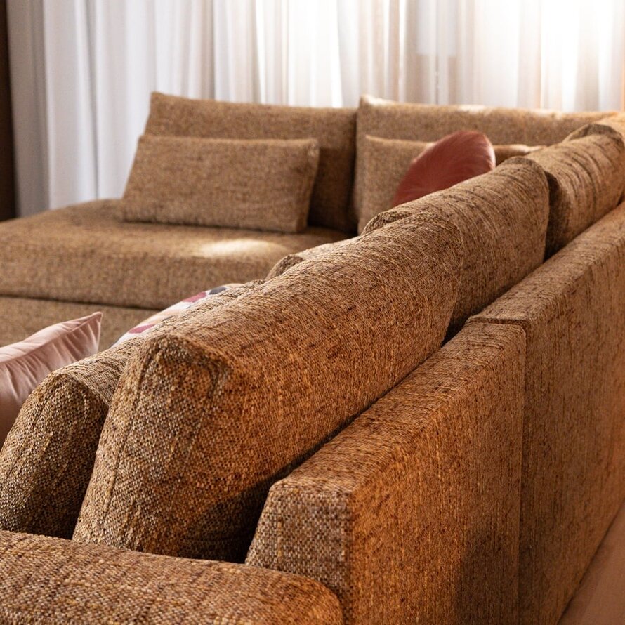 U-Sofa Kyle 6-Sitzer chenille ockergelb