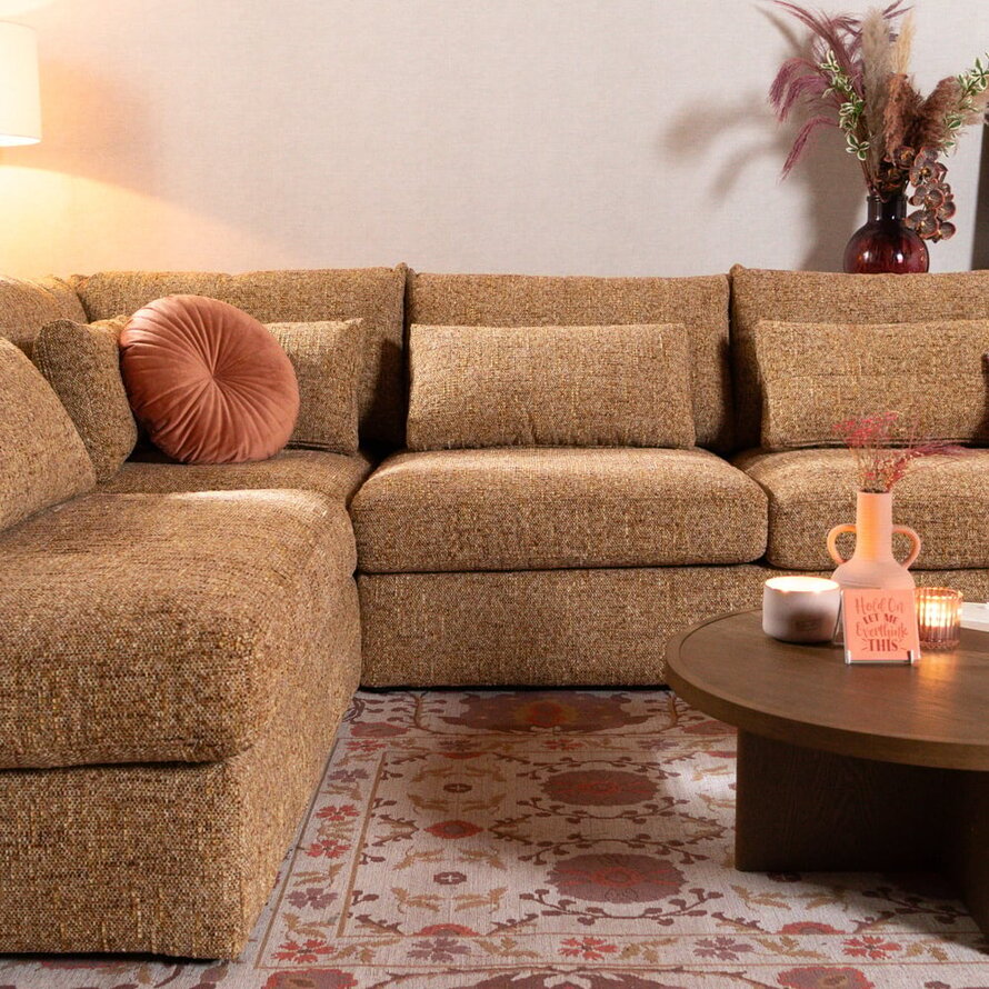 U-Sofa Kyle 6-Sitzer chenille ockergelb