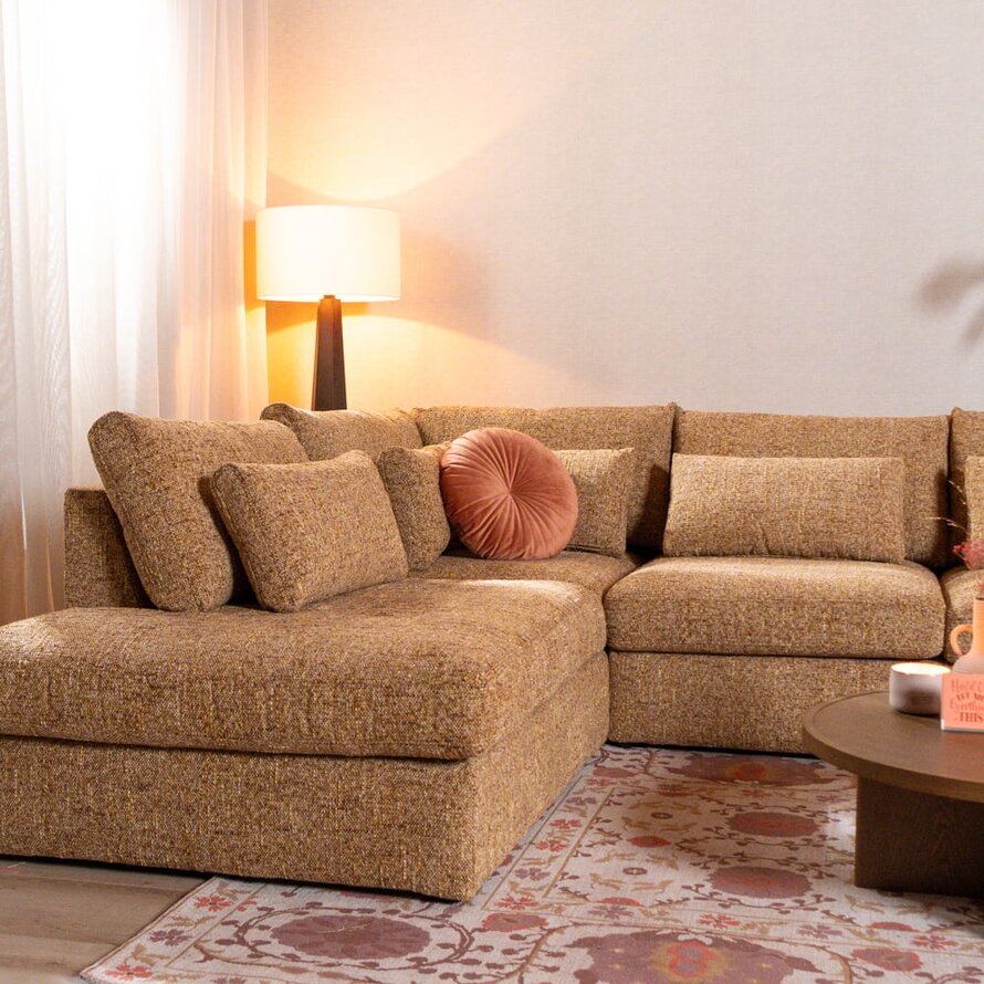 U-Sofa Kyle 6-Sitzer chenille ockergelb