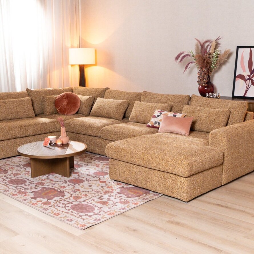 U-Sofa Kyle 6-Sitzer chenille ockergelb