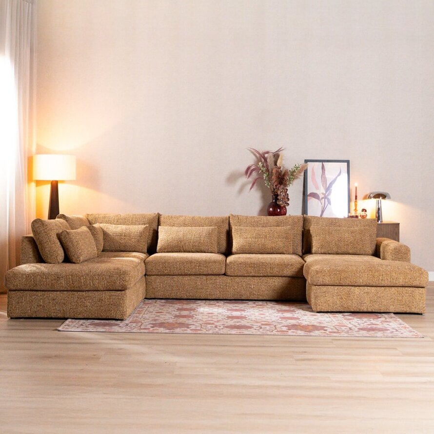 U-Sofa Kyle 6-Sitzer chenille ockergelb