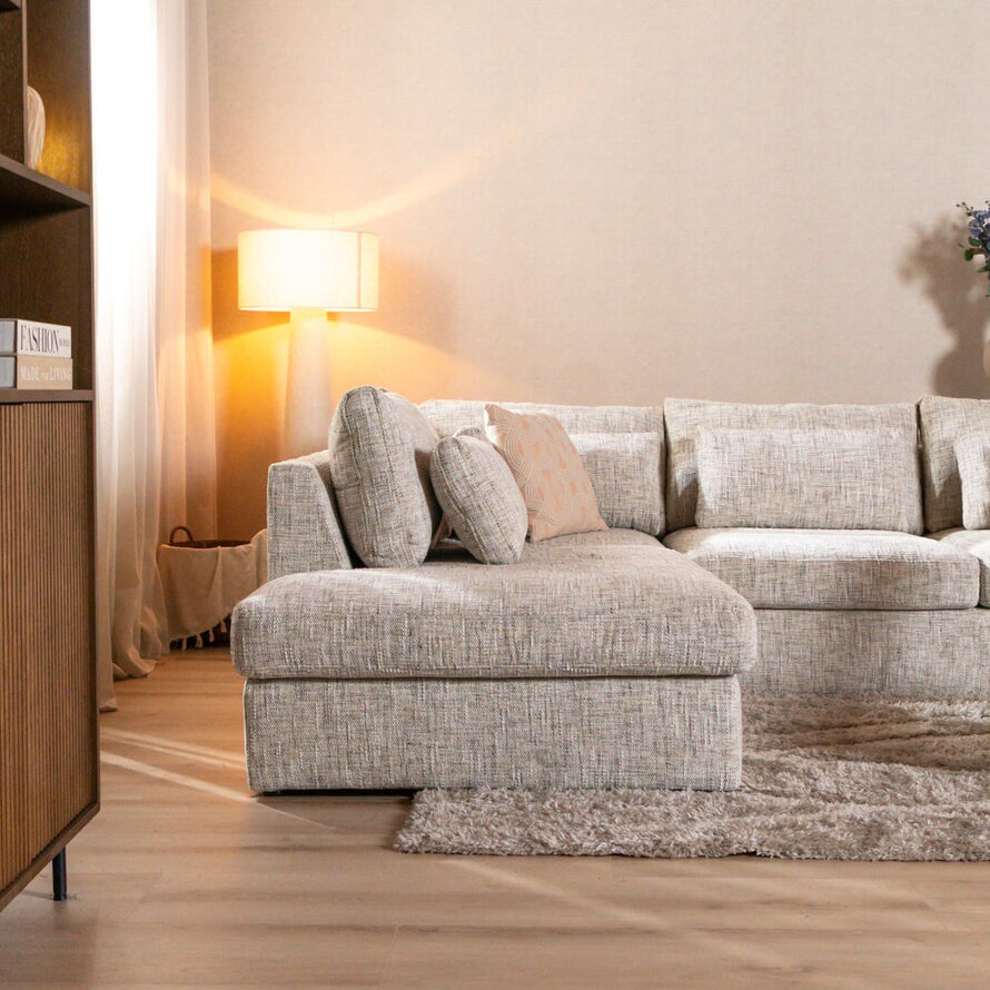 U-Sofa Kyle 6-Sitzer chenille sand grey