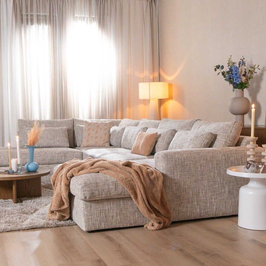 U-Sofa Kyle 6-Sitzer chenille sand grey