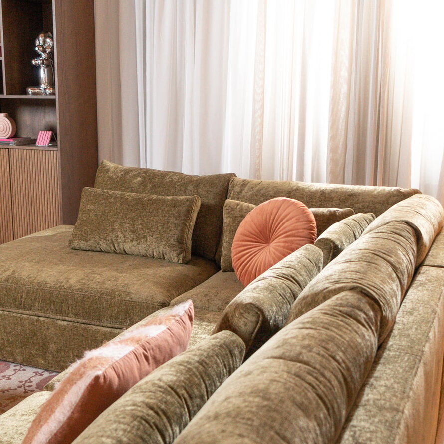 Ecksofa Kyle chenille olive grün links